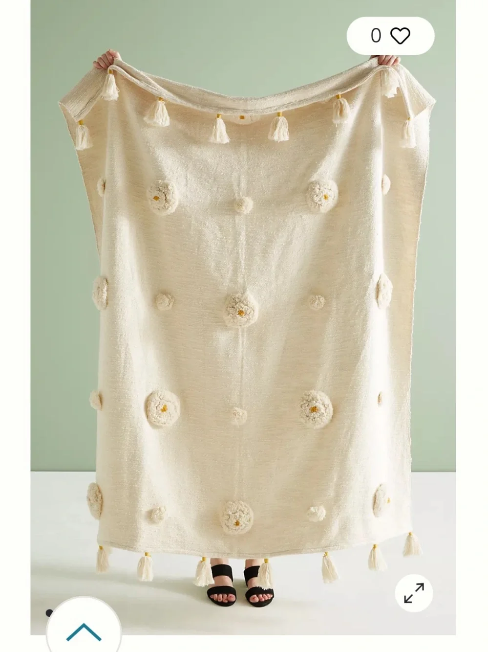 Anthropologie Tufted Amal  Throw Blanket Pom Pom’s with Gold Accents *desc